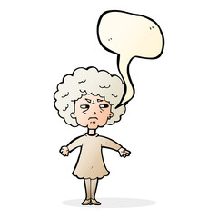 cartoon bitter old woman with speech bubble
