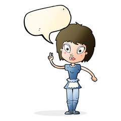 cartoon maid with speech bubble