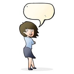 cartoon happy woman with speech bubble
