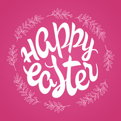 vector hand drawn easter lettering greeting quote circled composition surround with floral branches