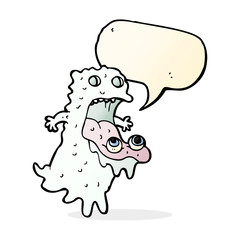 cartoon gross ghost with speech bubble