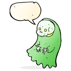 cartoon spooky ghoul with speech bubble