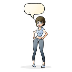 cartoon pretty woman with speech bubble