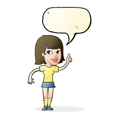 cartoon pretty girl with idea with speech bubble