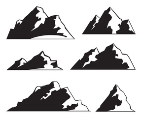 Abstract minimal mountain landscape symbol set, black and white