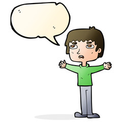 cartoon nervous man with speech bubble