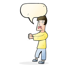 cartoon terrified man with speech bubble