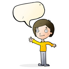 cartoon happy boy with speech bubble