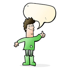 cartoon positive thinking man in rags with speech bubble