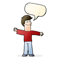 cartoon happy man with speech bubble