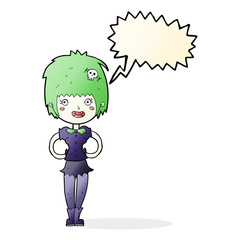 cartoon happy vampire girl with speech bubble