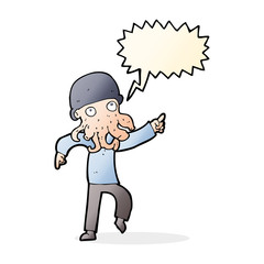 cartoon alien man dancing with speech bubble