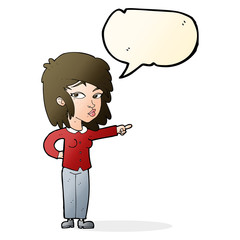 cartoon woman pointing with speech bubble