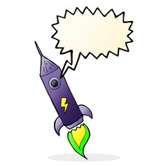 cartoon space rocket with speech bubble