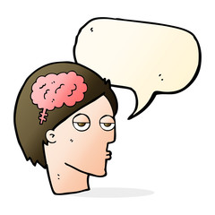 cartoon head with brain symbol with speech bubble