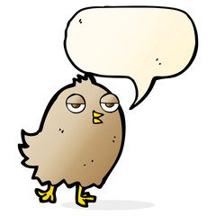 funny cartoon bird with speech bubble