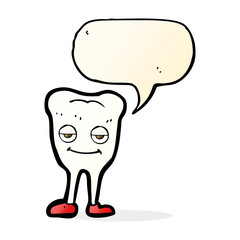 cartoon happy tooth with speech bubble