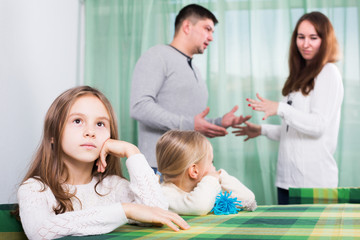 Parents and children after quarrel