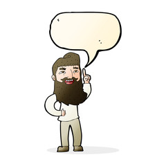 cartoon happy bearded man with idea with speech bubble