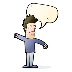 cartoon stressed man with speech bubble