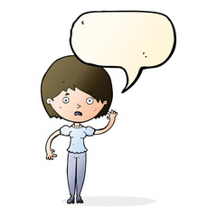 cartoon waving woman with speech bubble