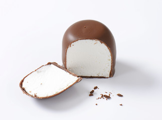 Chocolate-coated marshmallow treat