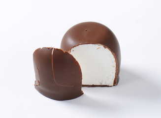 Chocolate-coated marshmallow treat