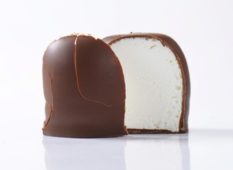 Chocolate-coated marshmallow treat