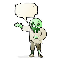 cartoon spooky zombie with speech bubble