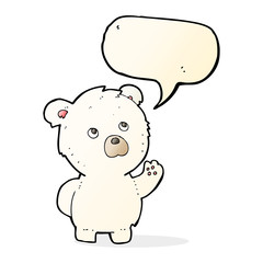 cartoon waving polar bear with speech bubble