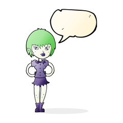 cartoon pretty vampire girl with speech bubble
