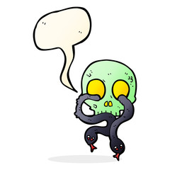 cartoon skull with snakes with speech bubble