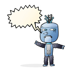 cartoon waving robot with speech bubble
