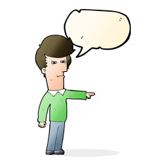 cartoon man blaming with speech bubble