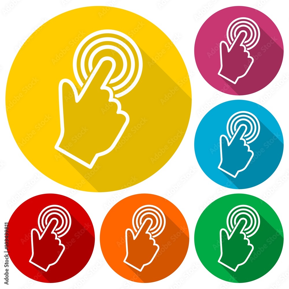 Poster computer hand cursor icons set with long shadow