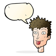 cartoon man sticking out tongue with speech bubble