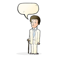 cartoon unhappy gentleman with speech bubble
