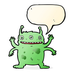 cartoon alien monster with speech bubble