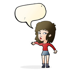 cartoon woman playing it cool with speech bubble
