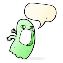 funny cartoon ghost with speech bubble