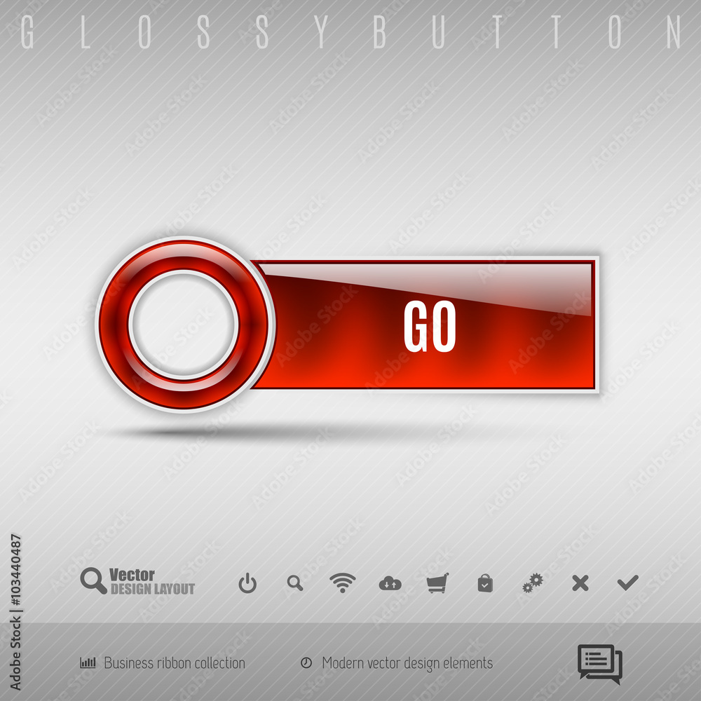 Poster red plastic button on the gray background. vector design element