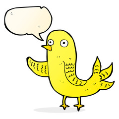 cartoon waving bird  with speech bubble