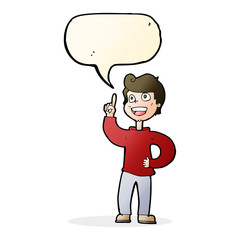 cartoon boy with great idea with speech bubble