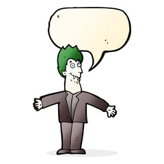 cartoon vampire man with speech bubble