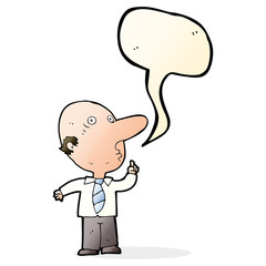 cartoon bald man asking question with speech bubble