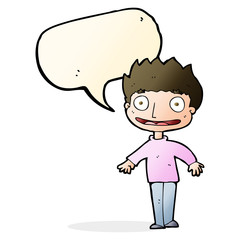 cartoon excited boy with speech bubble