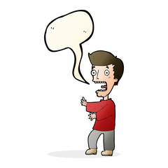 cartoon terrified man with speech bubble