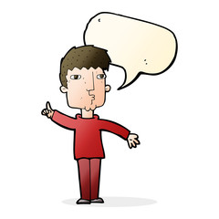 cartoon man raising point with speech bubble