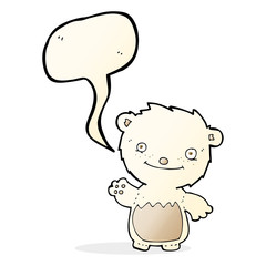 cartoon waving polar bear cub with speech bubble