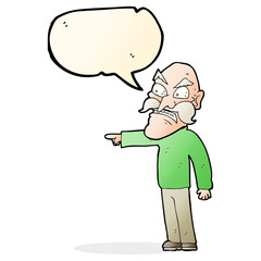 cartoon furious old man with speech bubble